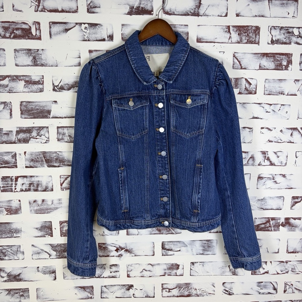 Pilcro Anthropologie Woman's Jean Jacket XL Blue Wash Puff Sleeve Twee Preppy